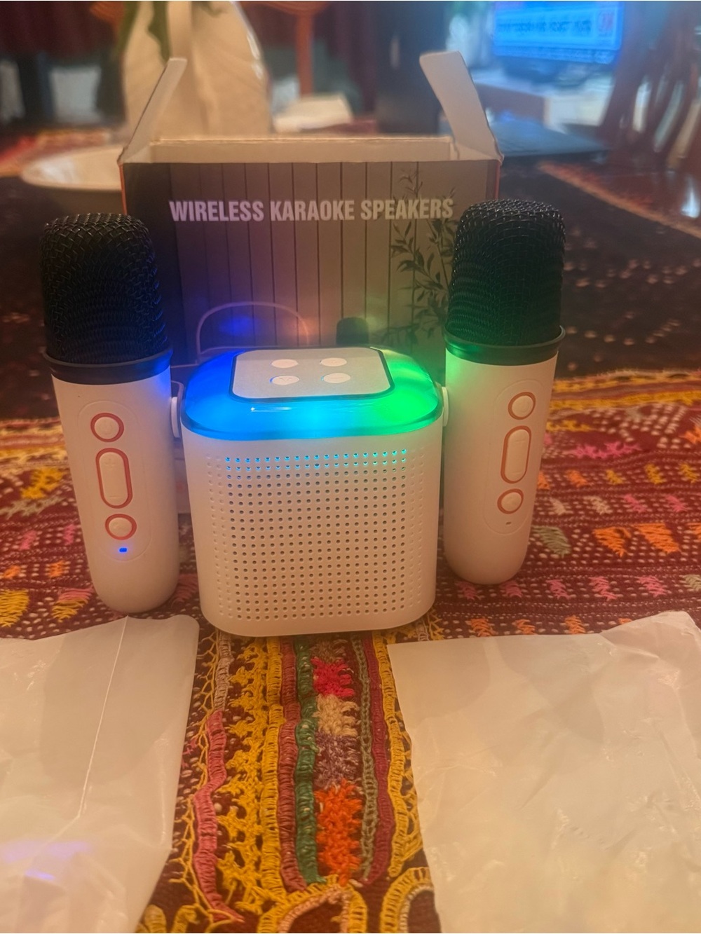 Portable Wireless Karaoke Speaker System with Dual Microphones - White